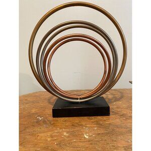 Metallic Circle Sculpture Decor With Black Base Mid-Century Modern Style Art 12"